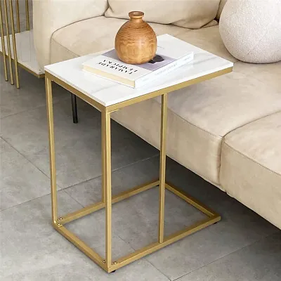 WISFOR Marble Top Sofa Side End Table C Shape Laptop Snack Stand Bedside Gold • £37.90