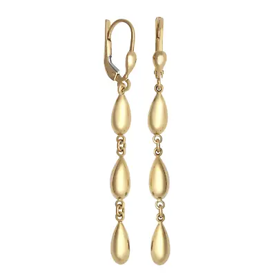 SOLID 9ct Yellow Gold Raindrop Trilogy Drop Earrings - HALLMARKED • £119