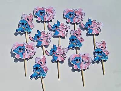 Stitch And Angle Cupcake Toppers X 12 Cake Toppers Birthday Decorations Picks • £3.70