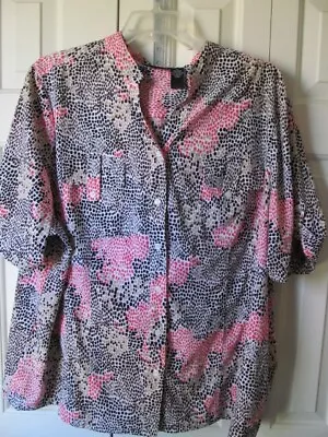 Maggie Barnes Black Brown Coral Tan Printed Button Up Top Size 3x 26/28w Nwt • $19.99