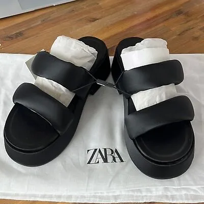 $67.15 • Buy NWT Zara Padded Double Strap Flatform Sandals Black 6.5