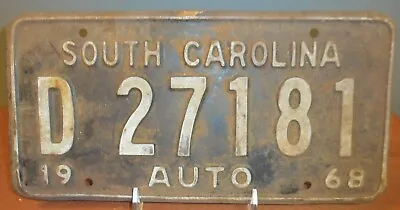 Vintage Original 1968 SOUTH CAROLINA SC License Plate D 27181 Blue White • $26
