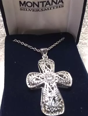 Montana Silversmiths Silver Double Sided Cross Center Crystal Pendant W/Box Mint • $47.99