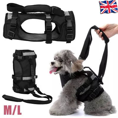 Reflective Mesh Padded Dog Lift Harness W/ Handle Adjustable Body Support Vest • £13.29