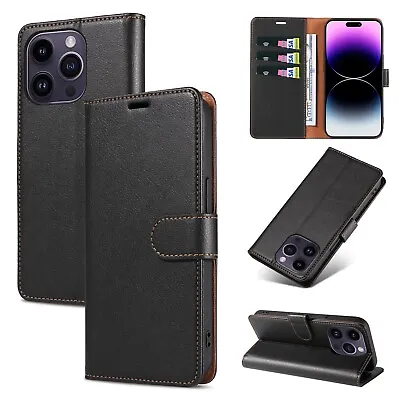 Flip Leather Phone Case For IPhone 15 Pro MAX Wallet Cover Stand RFID Protection • £14.99