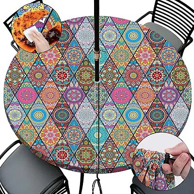 Round Tablecloth With Umbrella Hole And Zipper Waterproof Fitted Patio Table • $29.85