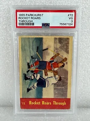 Maurice Richard 1955-56 Parkhurst #72 Rocket Roars Through PSA 3 • $312.40