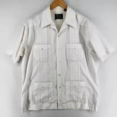 GUAYABERA Shirt Mens L Haband Button Up Cuban Yucatán Caribbean Pintuck White • $29.99