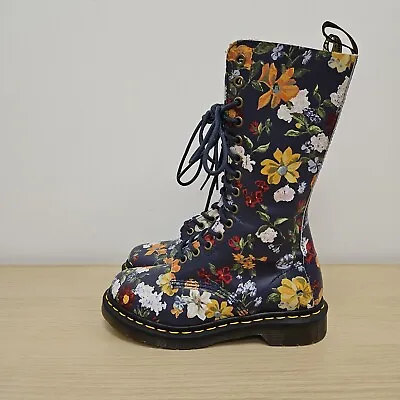 Dr Martens 1b99 Vonda Darcy Flowers Floral Navy Leather Zip Mid Calf Boots Uk 3 • £199.99