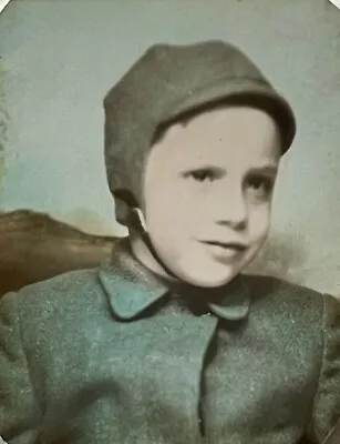 Vtg 1940s Hand Tinted Photo Booth Little Boy Or Girl In Wool Cap • $7.99