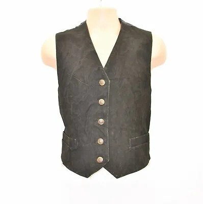Men's Real Leather Cowboy Western Rocker Biker Black Vest Waistcoat Size M • £39.99
