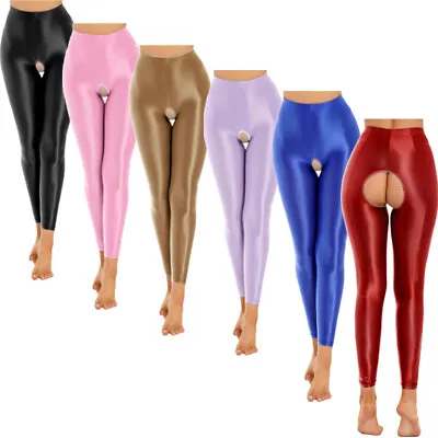 Womens Pants Crotchless Trousers Dance Pantyhose Tights Sportswear Solid Color • £10.79
