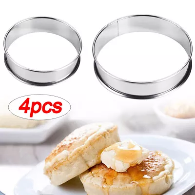 4x FRIED EGG RINGS ROUND METAL FRYING PAN PANCAKE COOKING MUFFIN RINGS MOULD • £5.29