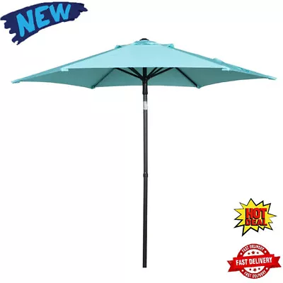 7.5 Ft Push-Up Round Market Patio Umbrella Shade 3 Way Tilt 6 Ribs Outdoor Aqua • $28.47