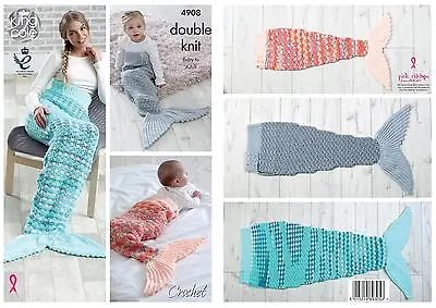 King Cole 4908 Crochet Pattern Baby Child Adult Mermaid Tail Blanket In DK • £4.59
