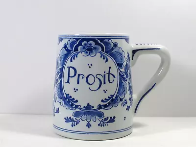 $50 • Buy Royal Delft De  Porceleyne Fles Beer Mug Hand Painted Prosit Floral Border Decor