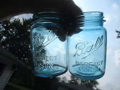 2 Vintage Pint Blue Ball Perfect Mason Jars With Zinc Lids #4 & #7 Aqua Canning • $12.99