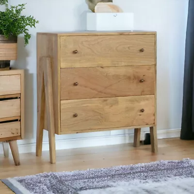 3 Drawer Trestle Style Chest Of Drawers In Oak Finish - Hand Crafted-Solid Wood • £479.95