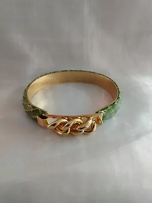 Vita 24k Gold Plated Bracelet Green Snake SkinLinked Chain Made In Florence • $18