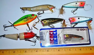 ANTIQUE C.C.B LURE Wood GLASS EYES Unopened REBEL Pop-R + 5 Other VINTAGE Lures • $19.99