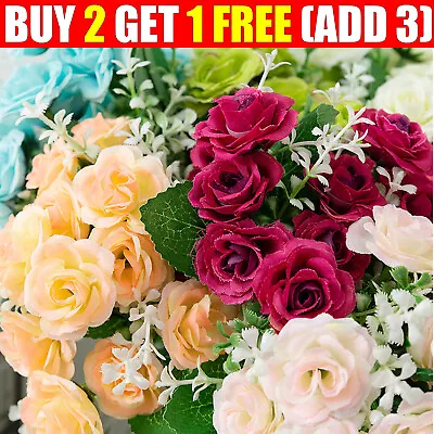 15Heads Stems Artificial Silk Flowers OpenRose Bunch Wedding Home Grave Outdoor • £4.99