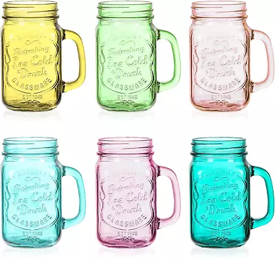 Colored Mason Jar 16 OZ Drinking Jars With Comfortable Handle For Party Beverage • $37.53