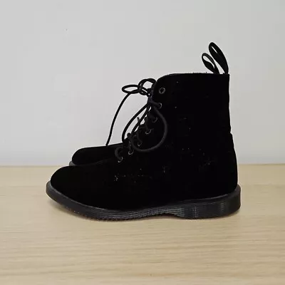 Dr Martens 1460 Evan Black Soft Velvet Ankle Rare Boots Size Uk 6 Eu 39 Womens • £79.99