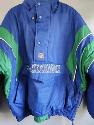 Vintage Seattle Seahawks Starter Football Jacket XL 1/4 Zip Hooded Perfect Cond. • $165.35