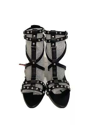 Zara Studded Black Leather Strappy Sandals 37 • $43