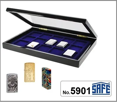Zippo-Feuerzeuge Display Cases Polished Wood Black 15 Compartments Safe 5901 • $83.75