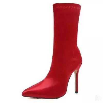 Sexy Womens Stilettos Heel Pointy Toe Pull On Stretchy Sock Party Mid Calf Boots • $53.49