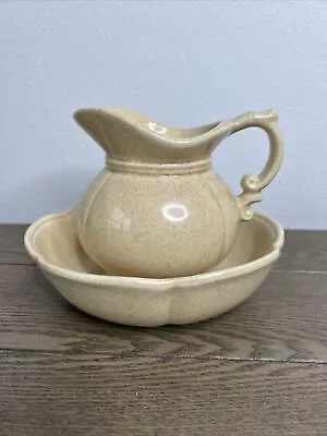 Vintage McCoy Pitcher & Bowl Glazed Beige Speckled 7528 USA (F) • $42.35