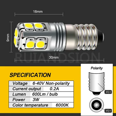 E10 Screw Base 3030 10 LED Torch Bulb Bicycle Lamp Warm/ White 6V 9V 12V 18V 24V • $69.99