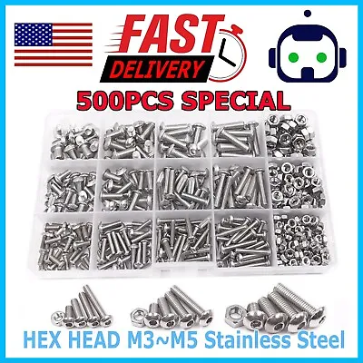 US 500pcs Stainless Steel Hex Socket Cap Head Bolts Screws Nuts M3 M4 M5 304 Kit • $14.99
