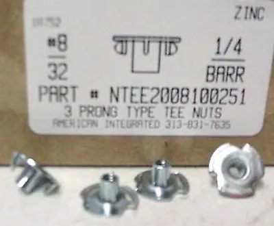 #8-32 T-Nuts 1/4  Barrel 3 Prong Steel Zinc Plated (50) • $13.75