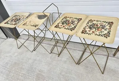 MCM Durham Serv Set 4 Metal Folding TV Trays Storage Stand NLHB *See Pics* • $145