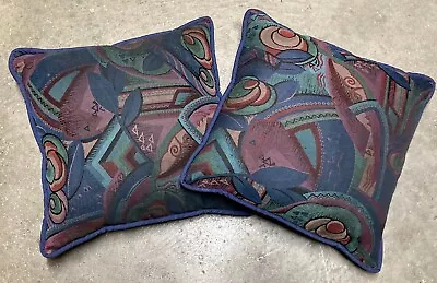 2 Retro IKEA Fabric Abstract 13” Corded Pillows Art Deco Mid Century Modern MCM • $12