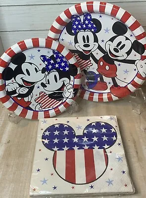 Disney Mickey Mouse Patriotic July 4th Paper Party Plates & Napkins FOR 8 GUESTS • $14.95
