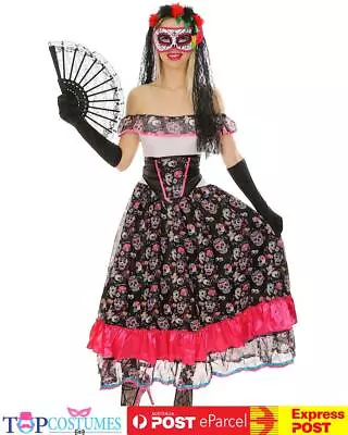 Mexican Day Of The Dead Skull Spanish Fancy Dress Senorita Halloween Costume • $55.31