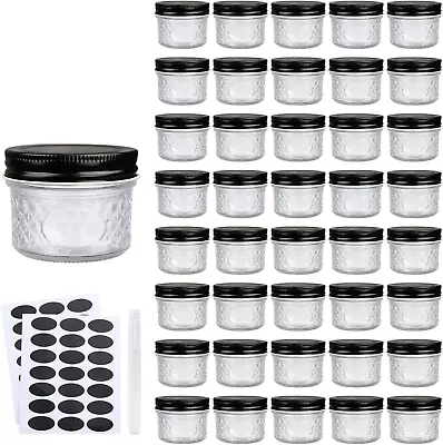 4 Oz Glass Jars With Lids（Black）Small Clear Canning Jars For CaviarHerbJelly • $31.25