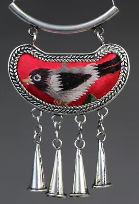 Tribal Chinese Minority People's Old Hand Embroidery Bird Miao Silver Pendant • $35