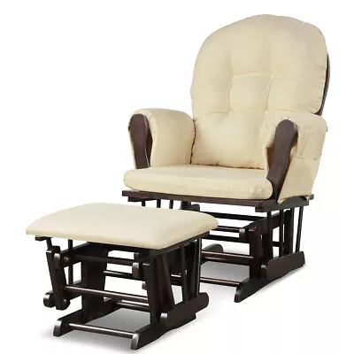 Costway Rocking Glider And Ottoman Cushion Set Wood Baby Nursery Rocker Chair • $189.99