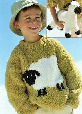 Childs Sweater With Sheep Motif Plus Toy Lamb Chunky Knitting Pattern 22-28 In • £2.99