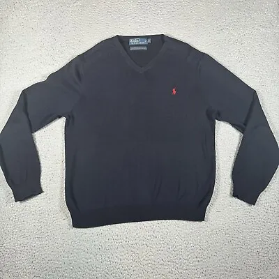 Polo Ralph Lauren Sweater Men's Medium (Fits Like Small) Blue V-Neck Red Pony • $10.91