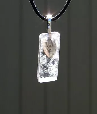 Pink Optical Calcite Aka Iceland Spar Free Form Crystal Stone Pendant Necklace • £26.06