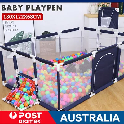 12 Panel Safety Game Fence Baby Playpen Foldable Play Pen W/Basketball Hoop AU • $39.44