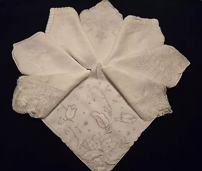 Mixed Lot Of 8 Lovely White & Ivory WEDDING HANKIES HANDKERCHIEFS • $19.95