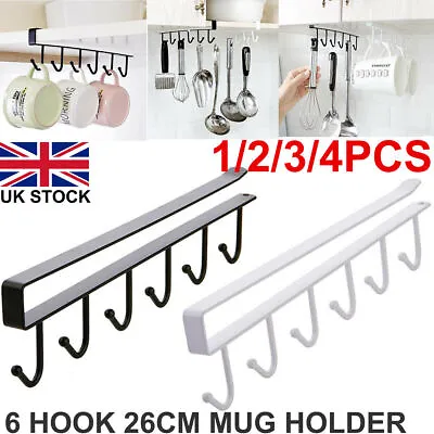 Kitchen Metal Mug Cup Holder Under Shelf Hanger Cupboard Storage Rack 6 Hooks UK • £4.59