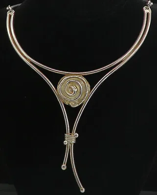 925 Sterling Silver - Vintage Shiny Modernist Flower Collar Necklace - NE1513 • $264.40