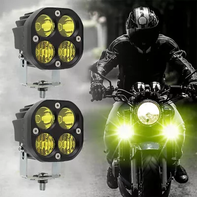2x3  Motorcycle/E-Bike Headlight LED Spot + Flood Fog Lights Amber Driving ATV • $24.69